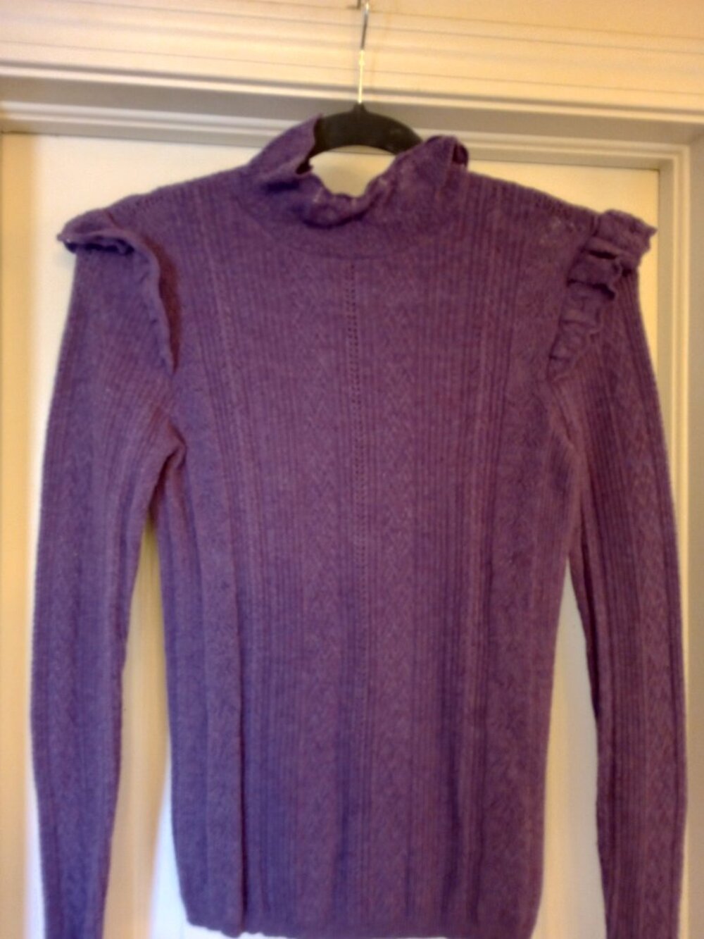 Polol Ralph Lauren Purple Ruffle Mock Neck Sweater - Picture 3 of 7